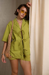 Lapel Collared Tie Up Top